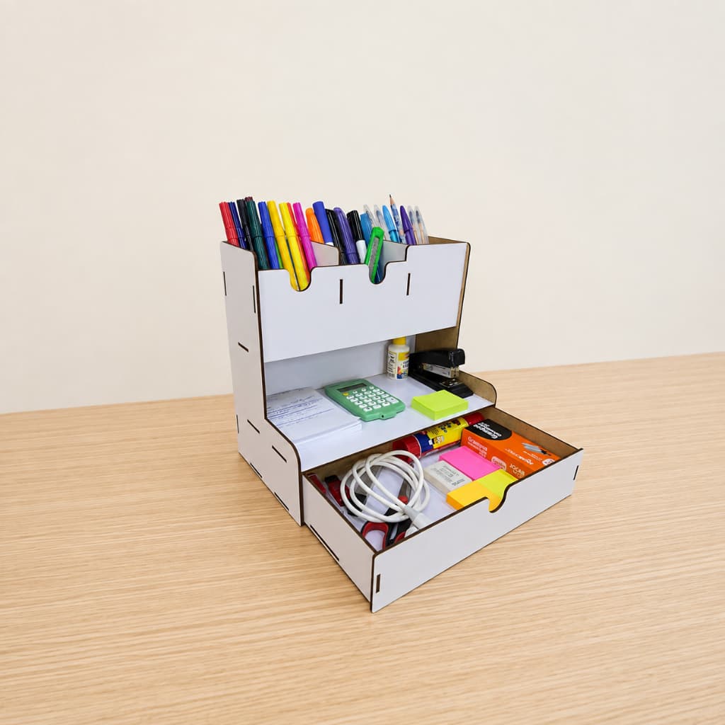 Organizador Mesa Estudo Desenho Kit Material Escolar Papelaria Fofa Presente Porta Caneta Lápis Maleta Pintura Régua MdF