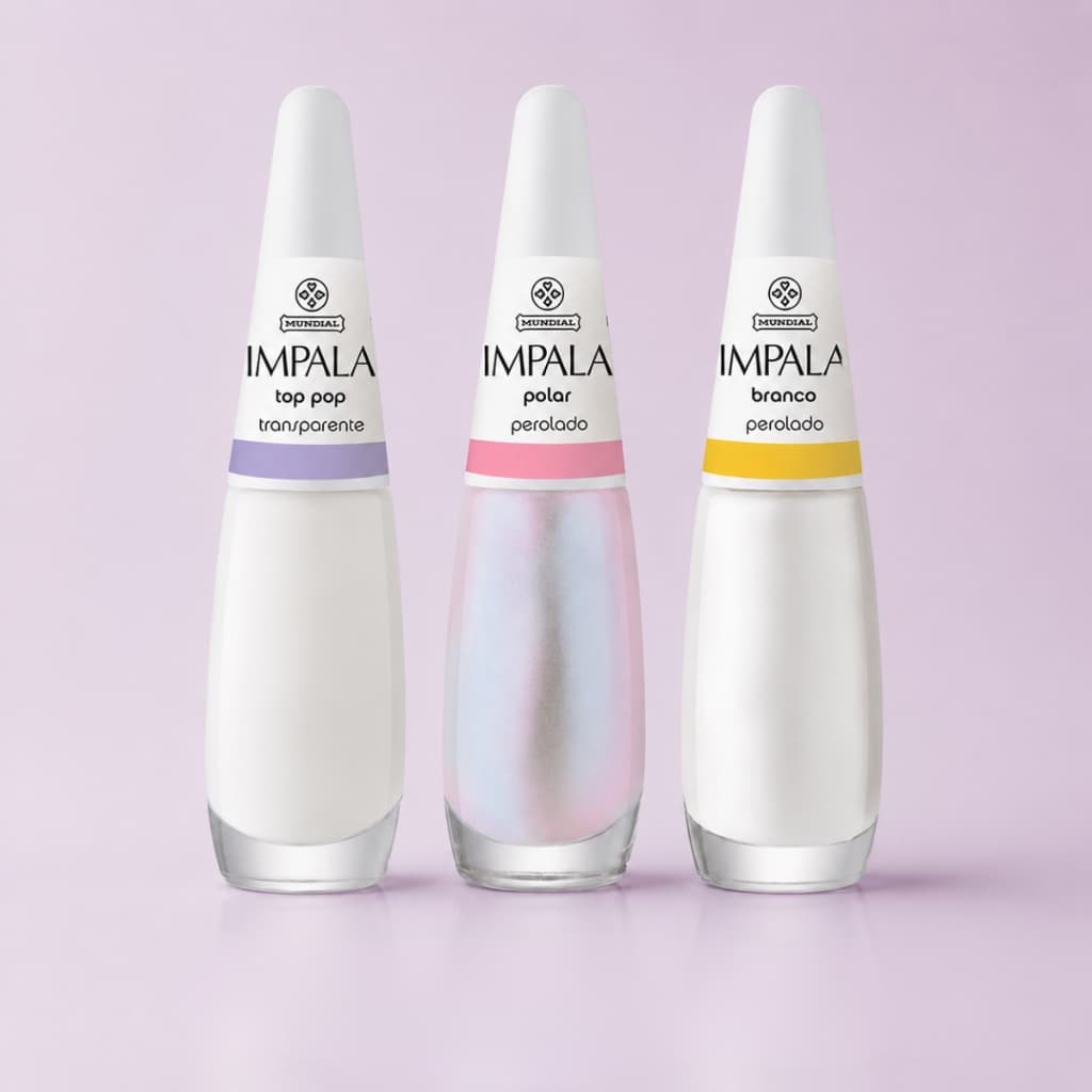Kit 3 Esmaltes Impala Francesinha Top Pop , Polar e Branco