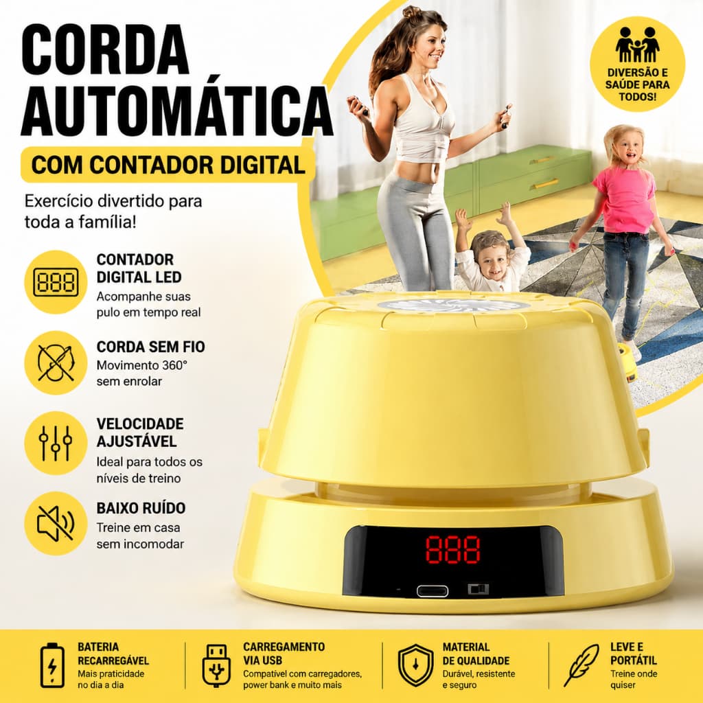 Máquina De Pular Corda Automática Contador Inteligente com Controle Remoto e 10 Velocidades