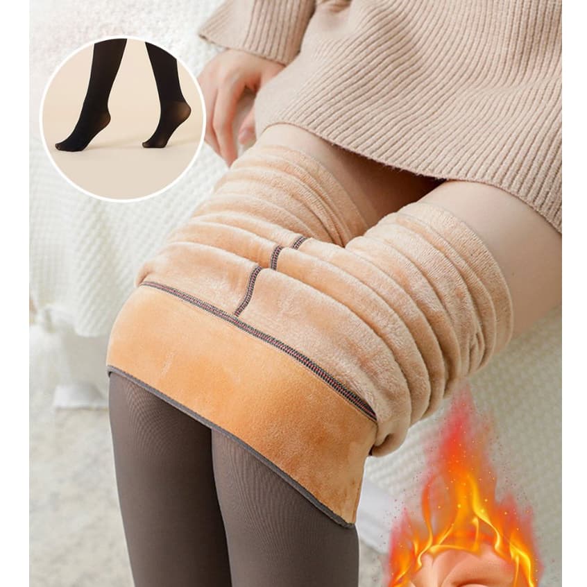 Meia-Calça Térmica Feminina Forrada Peluciada Efeito Translúcido Cintura Alta com Pé para Inverno