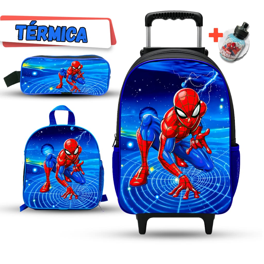 Kit Mochila Escolar Homem Aranha + Lancheira Térmica + Estojo