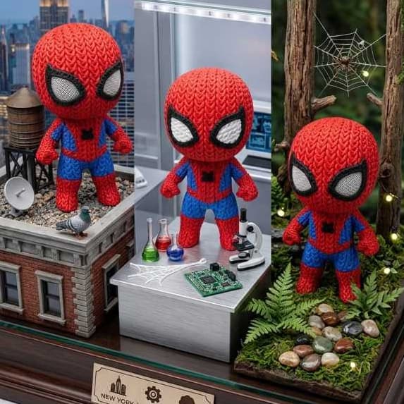 Boneco Homem Aranha Efeito Crochê Amigurumi Articulado Decoração Geek Presente 20cm