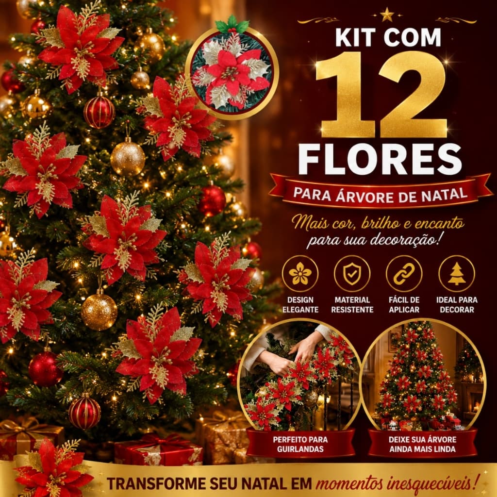 Flores De Natal Pick Up Arvore Artificial Decoração Enfeites Para Arvore de Natal Brilhante Luxo