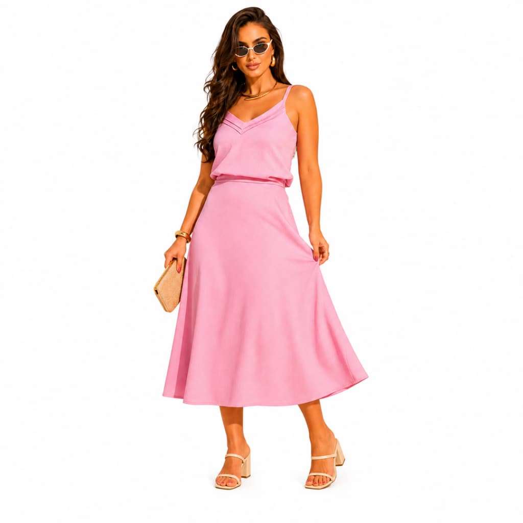 Conjunto Feminino Linho Saia Godê Elegante Samia Livny Blusa e Saia Casual Sofisticado Premium