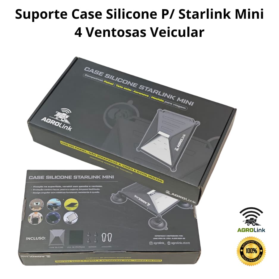 Suporte Case Silicone Para Starlink Mini Preto Teto Solar Veicular | AgroLink