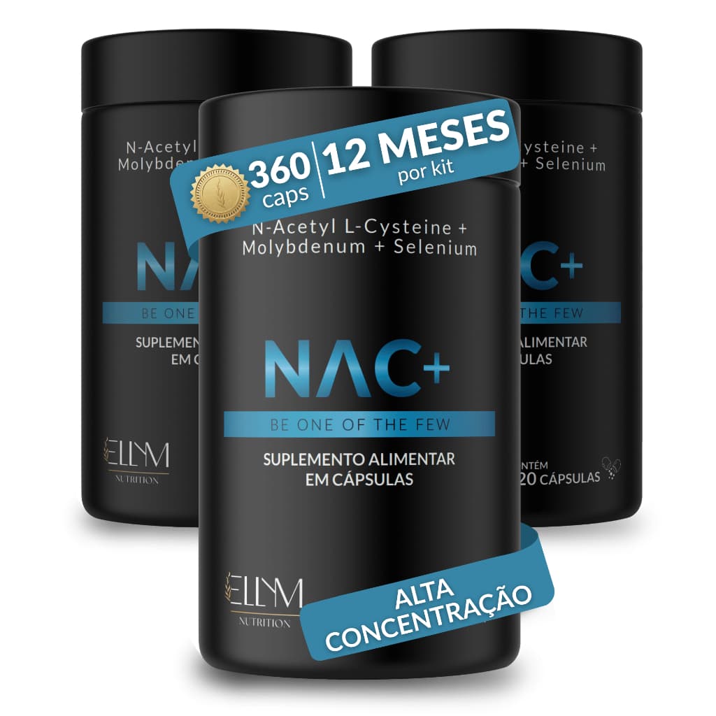 NAC N-acetilcisteína 600mg Ellym Nutrition Selênio Molibdênio Antioxidante Imunidade Alta Concentração Defesa Celular