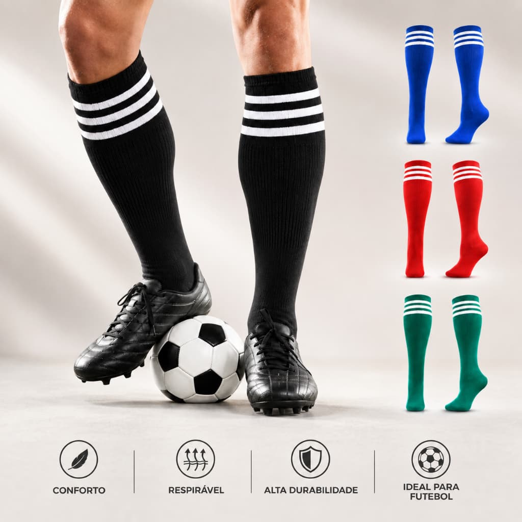 Meião de Futebol Cano Alto Jogador Adulto Envio Imediato