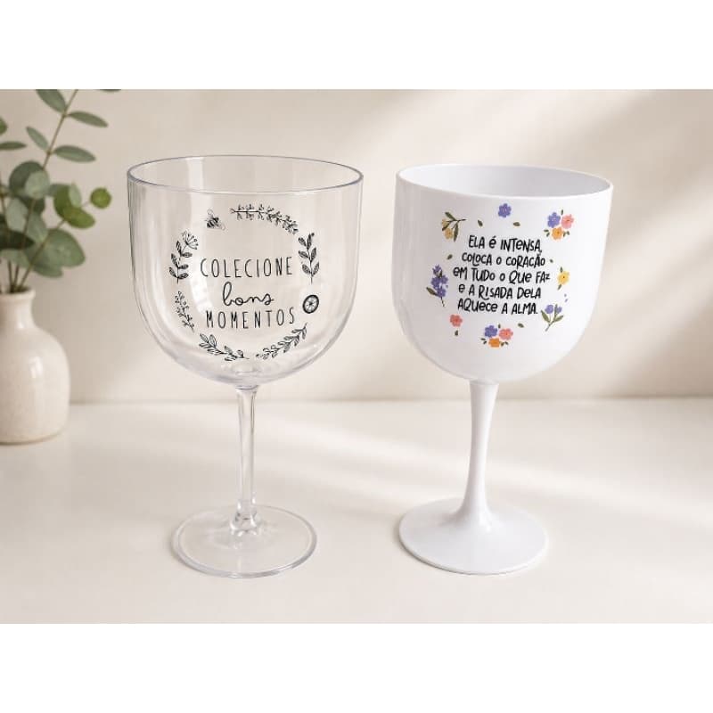 Taça Gim Acrílica 580ml Frases Diversas