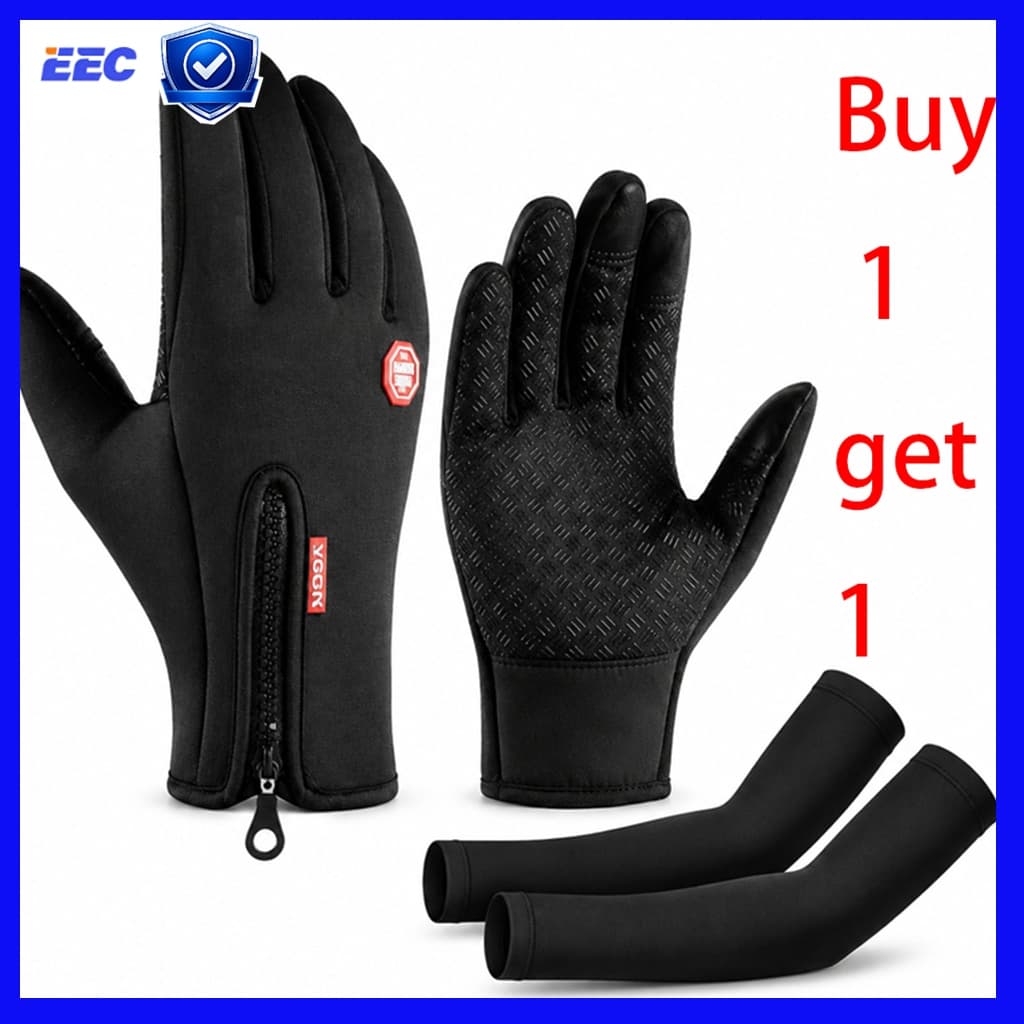 Cycling 2-piece set Kit Luva Térmica Inverno Touch Screen Forrada Fleece + Manguito Protetor UPF50+ Antiderrapante Moto