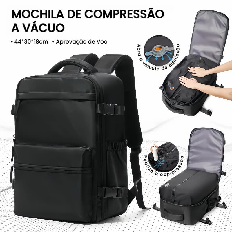 Mochila com Compressão a Vácuo, Mala de Viagem de Avião Executiva Grande Impermeável para Notebook