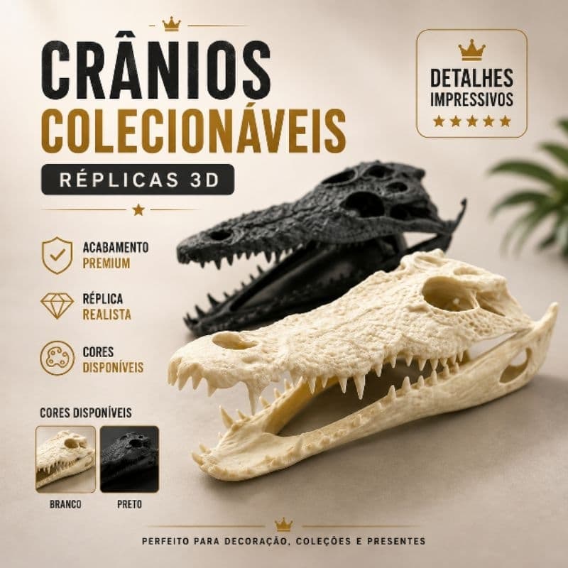 Réplica Decorativa Crânio/cabeça de Jacaré dinossauro - ideal para colecionadores, estantes, decoração, detalhado