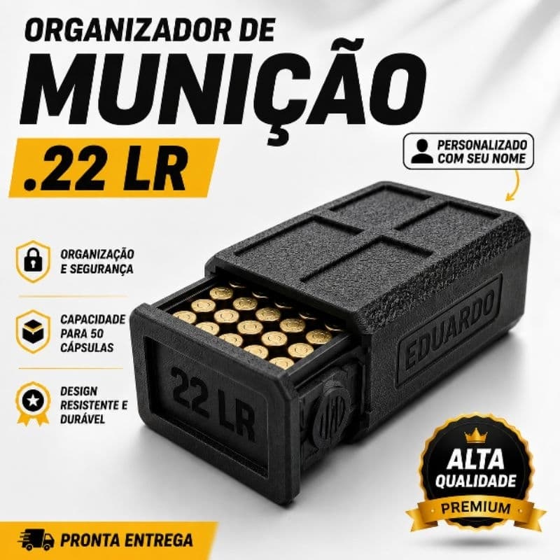(personalizado) Carteira Estojo caixa porta munição armazenamento .22 LR, empilhável, stand tiro com nome