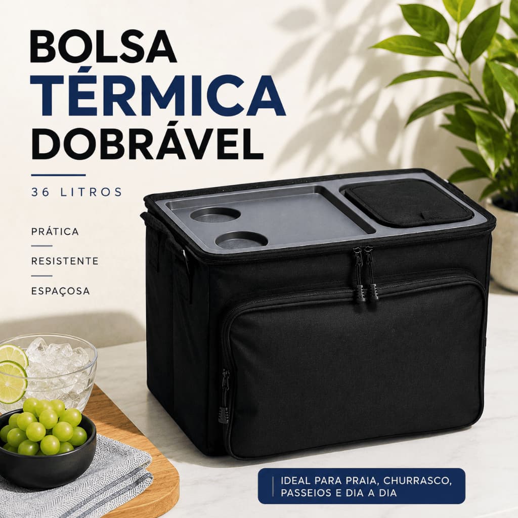 Bolsa Térmica 36 Litros Dobrável Grande Portátil Prática Viagem Acampamento Camping Praia Piquenique