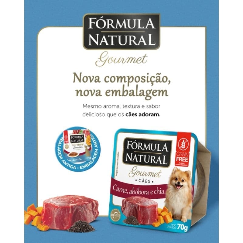 KIT 3 UNI - Fórmula Natural Fresh Meat Gourmet Cães Adultos Sabor Carne, Abóbora e Chia 70g ( patê cão / petisco )