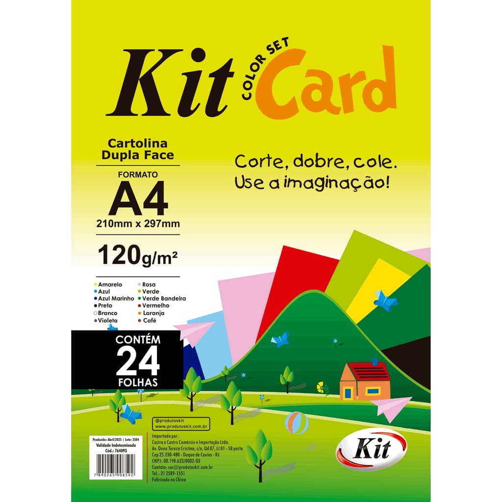 Bloco de Papel Criativo A4 Ecocores - 12 Cores Vibrantes, 110g/m², 24 Folhas