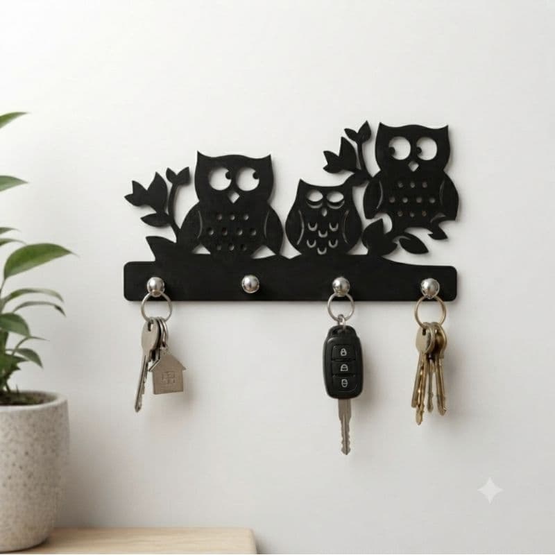 Porta Chaves Coruja Decorativo Parede Ganchos Organizador