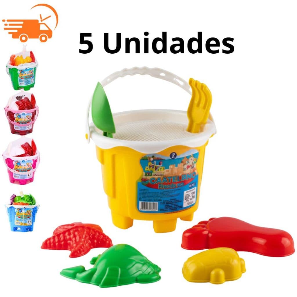 Kit 5 Baldinho De Areia Praia Com Forminhas Pá e Acessórios Brinquedos Educativo Completo Para Seu Filho
