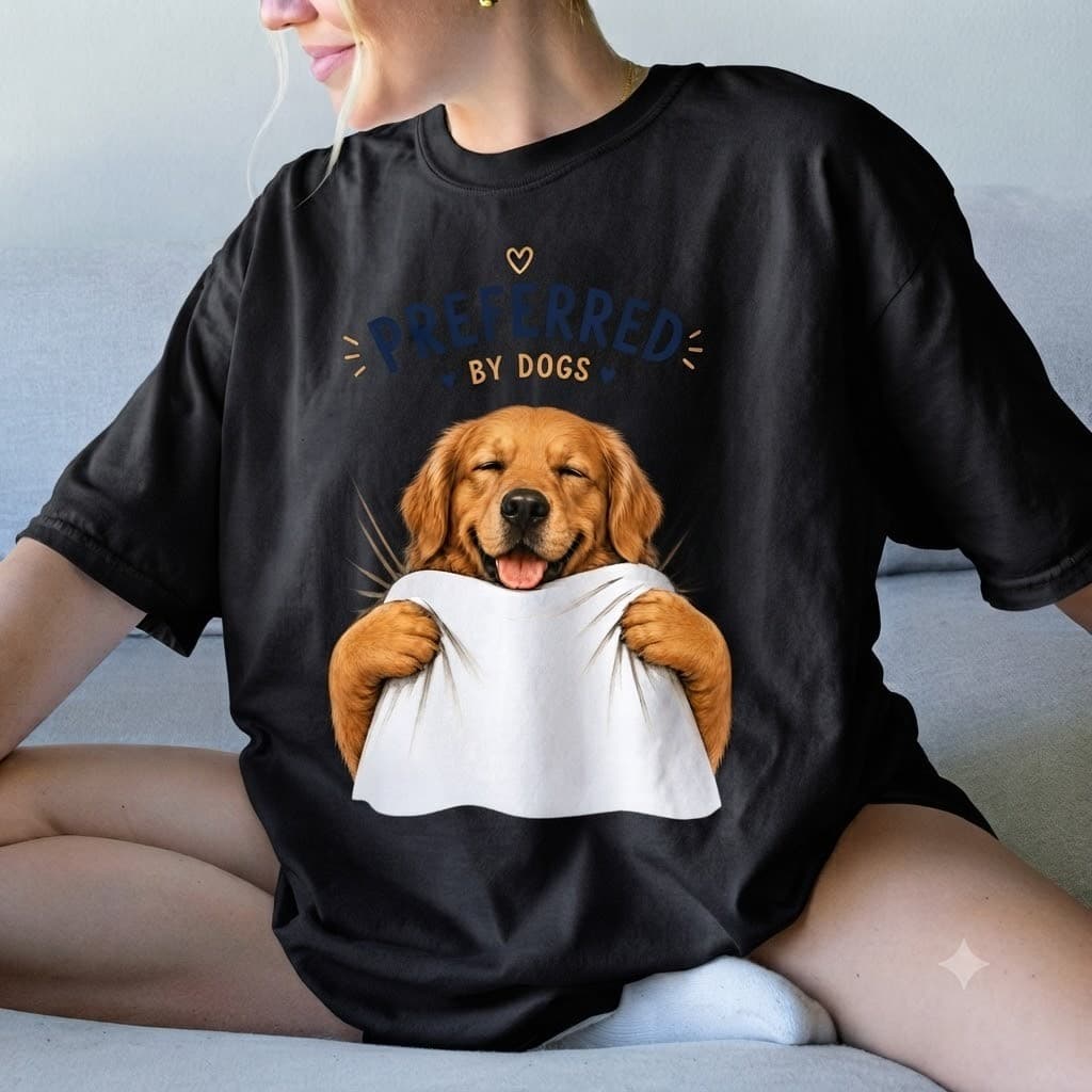 Camiseta "Preferred by Dogs" - Estampa Fofa de Golden Retriever