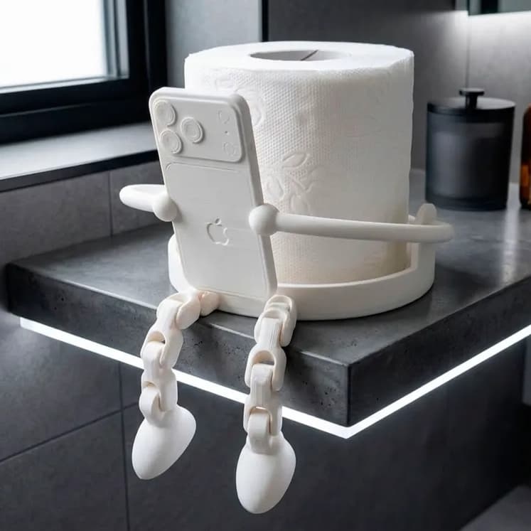 Suporte Para Rolo De Papel Com Bonequinho Segurando Celular iPhone Criativo Banheiro Lavabo Organizador
