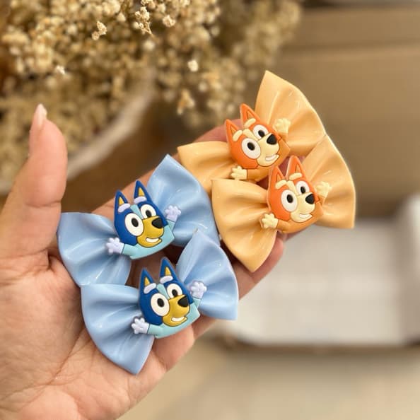 Parzinho de lacos Bluey e Bingo | Dupla de laços infantil | acessório Bluey e Bingo