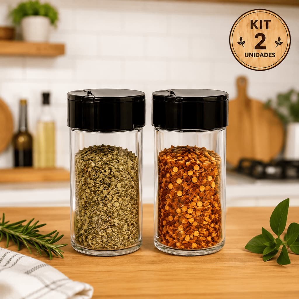 Kit 2 Potes de Vidro Porta Temperos 90ml com Tampa de Plástico