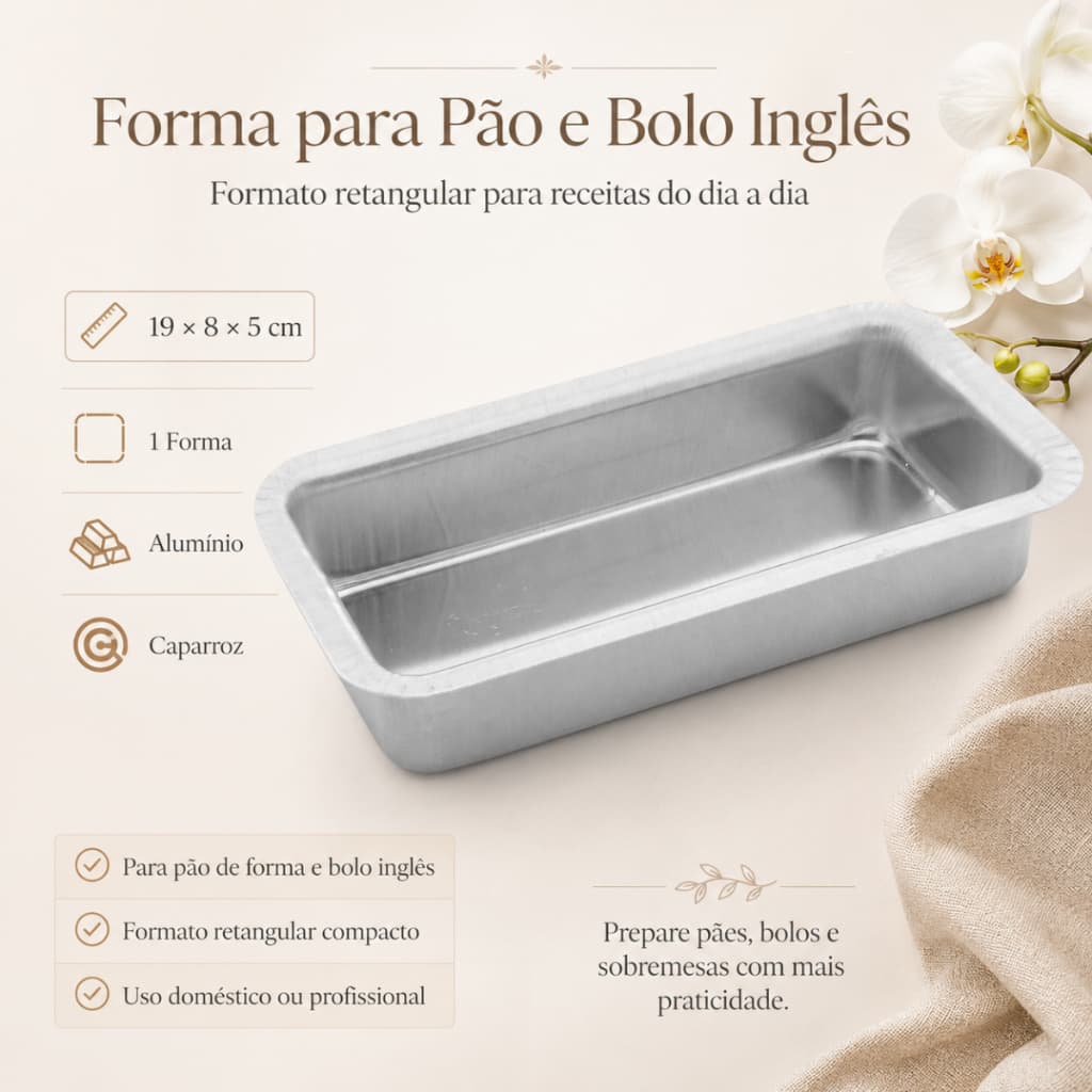 Forma para Pão de Forma e Bolo Inglês Caparroz 19x8x5cm Alumínio Assadeira Retangular para Pães Bolos Tortas Sobremesas