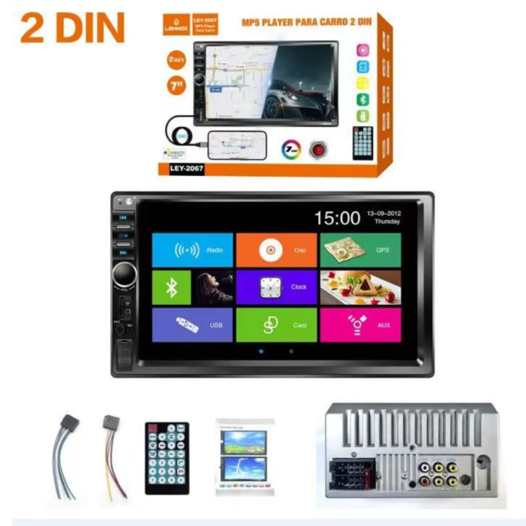 Central Multimídia MP5 2 DIN Tela 7 Polegadas Bluetooth Espelhamento USB Controle Remoto