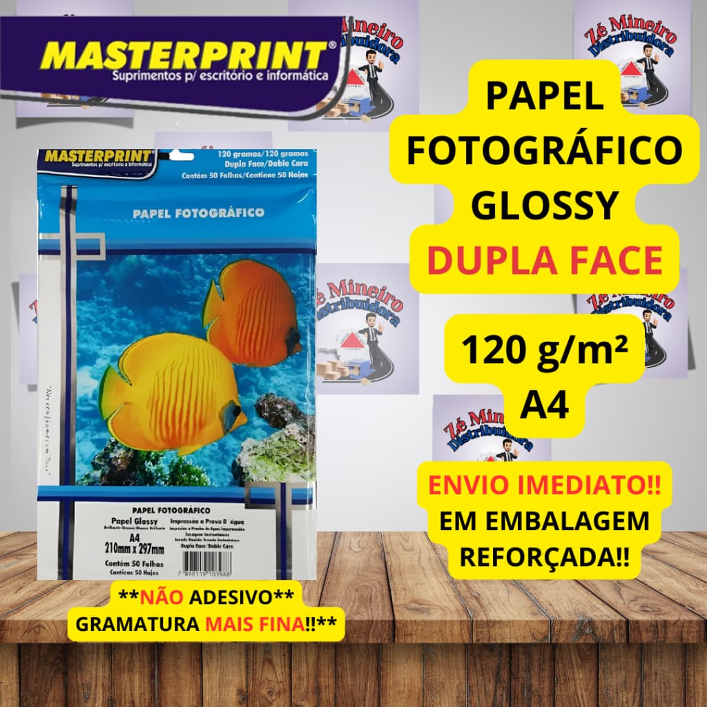 Papel Fotográfico Dupla Face 120g A4 Foto Glossy Brilhante Masterprint