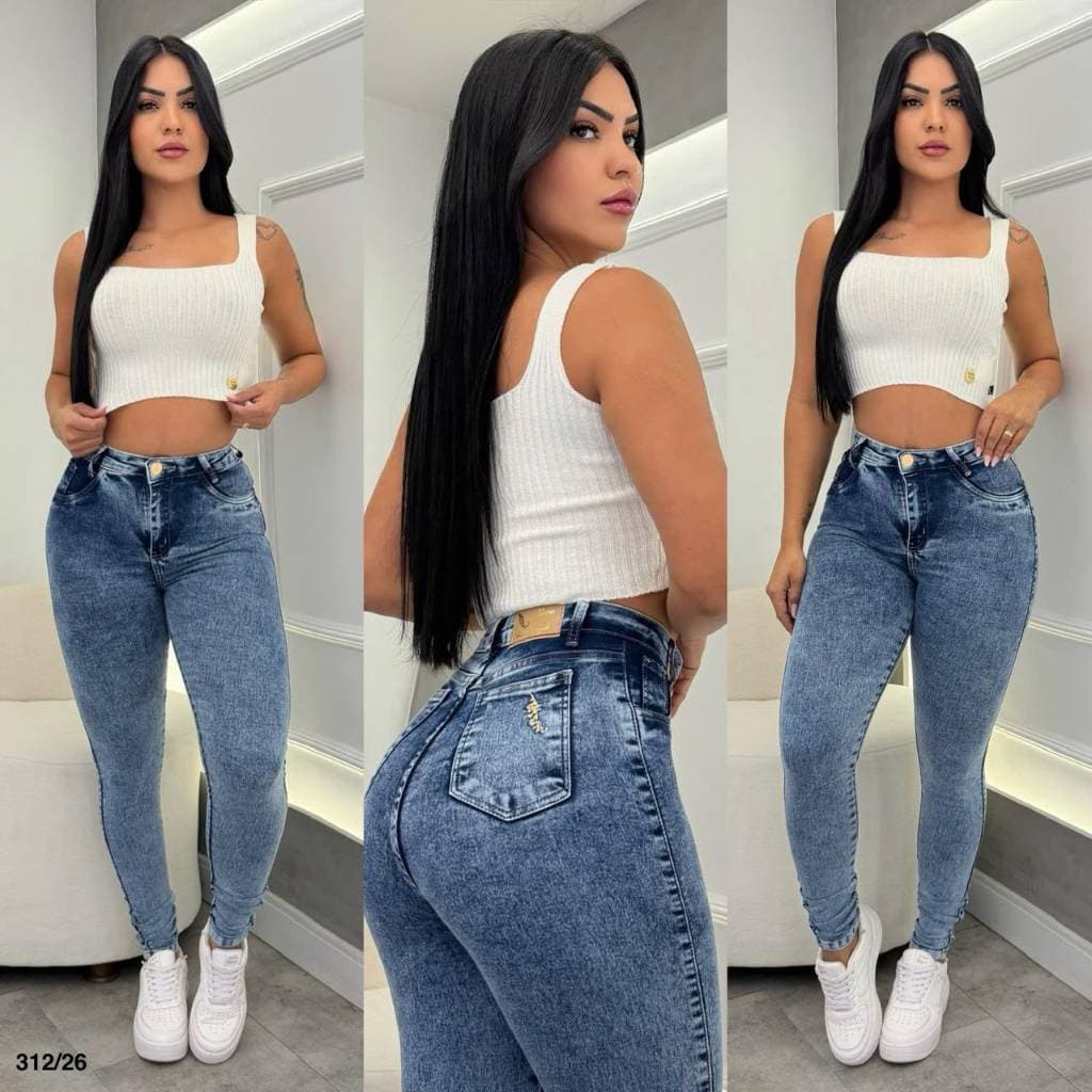 Calça Jeans Feminina Sal e Pimenta e Pimenta Doce Levanta Bumbum Cintura Alta/Lycra