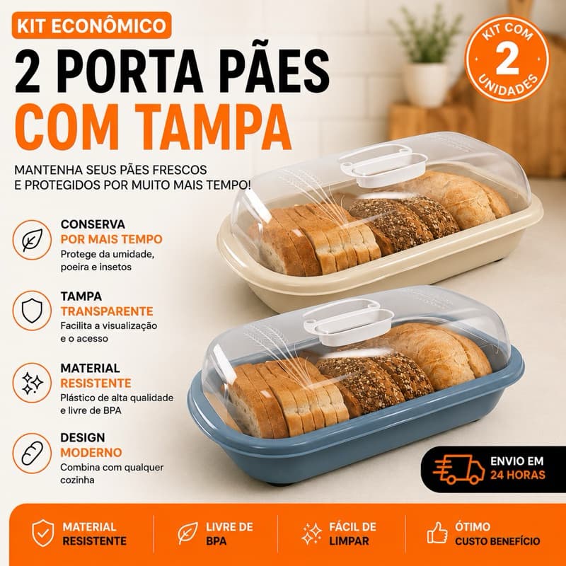 Kit 2 Porta Pão Com Tampa Transparente Cesto De Pão Boleira Retangular Plástico Café Da Manhã