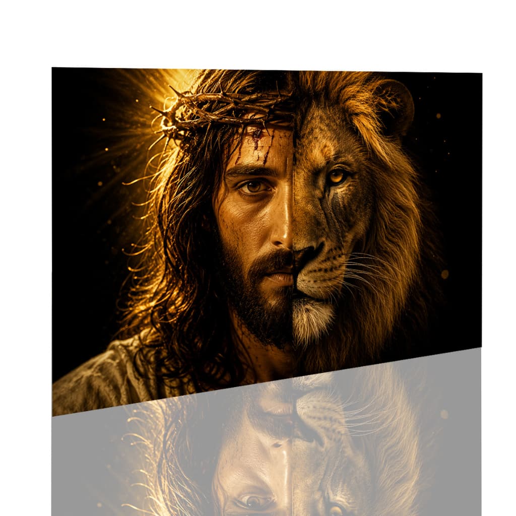 Quadro Decoração Parede Jesus Cristo e Leão de Judá Religioso Luxo Horizontal