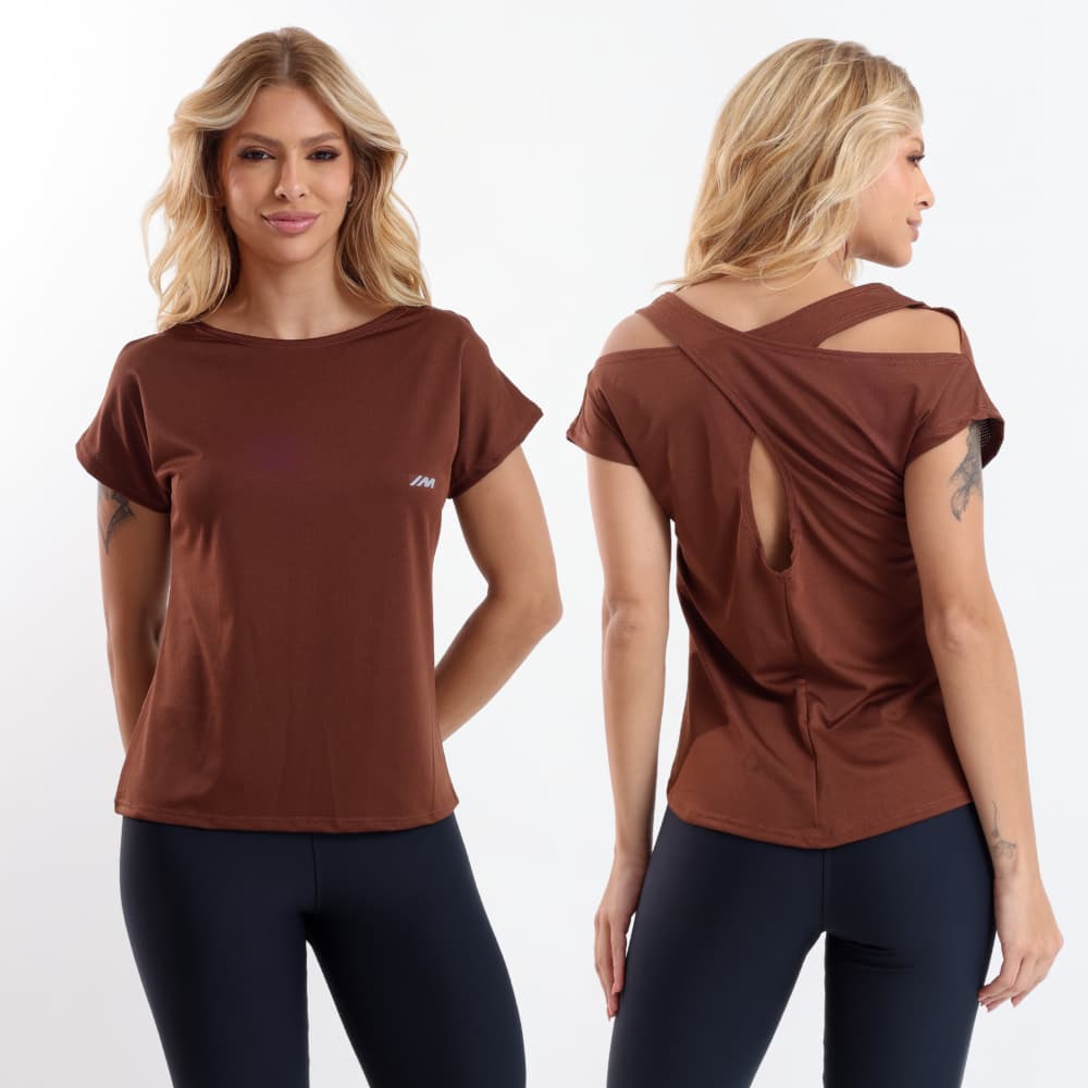 Camiseta Feminina Dry Fit Costas Cruzadas Abertura Academia Blusa Poliamida Estilosa Treino Caminhada Corrida Musculação