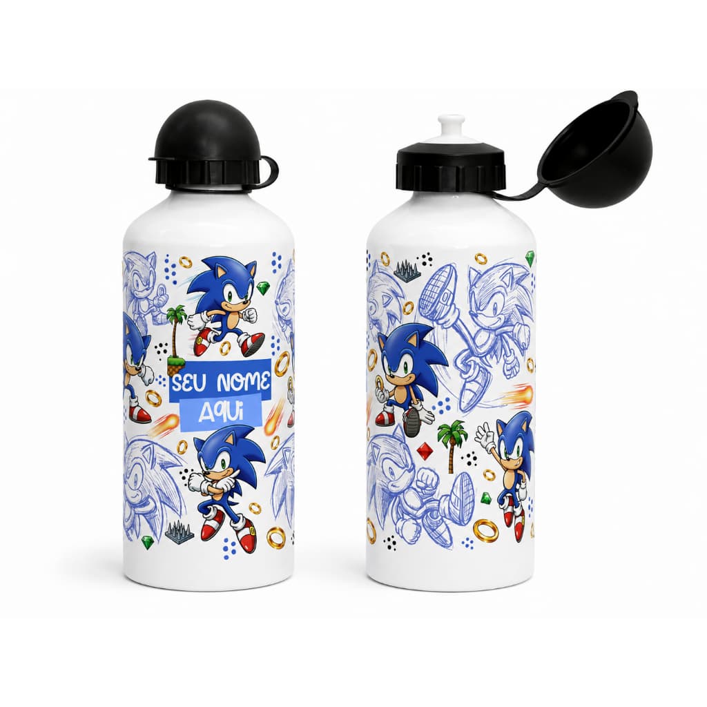 Garrafinha Squeeze do Sonic Aluminio Infantil 500ml Personalizada com o Nome