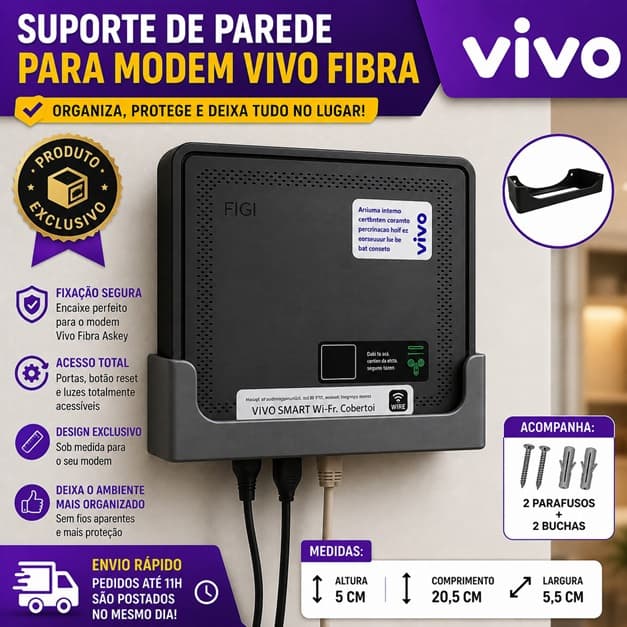 Suporte parede universal  Modem Vivo Fibra / Roteador Vivo Fibra/ Organizador de Parede | Fácil Instalação