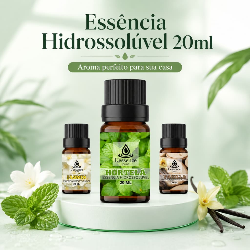 3 & 1 Essências Aromatizador de 20ml | Uso Ideal Umidificador/Difusor | Jasmin, Hortelã e Vanilla