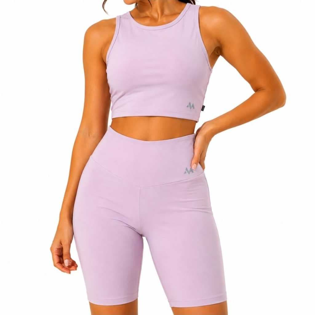 Conjunto Feminino Fitness Ciclista Bermuda e Top Cintura Alta Confortável Para dia a dia na Academia