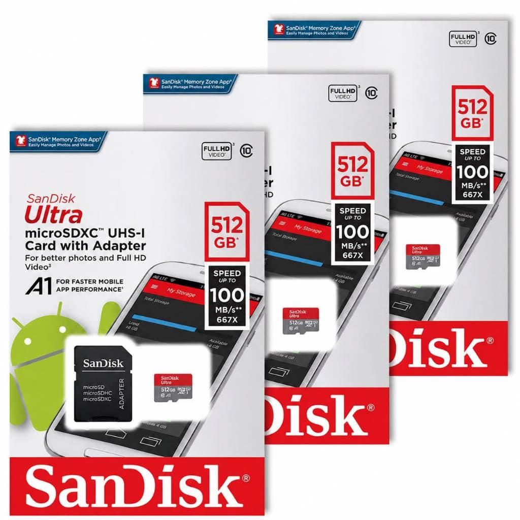 Kit 10 Cartões de Memória Sandisk 512GB Original Adaptador Micro SD Ultra 100mb/s Classe 10