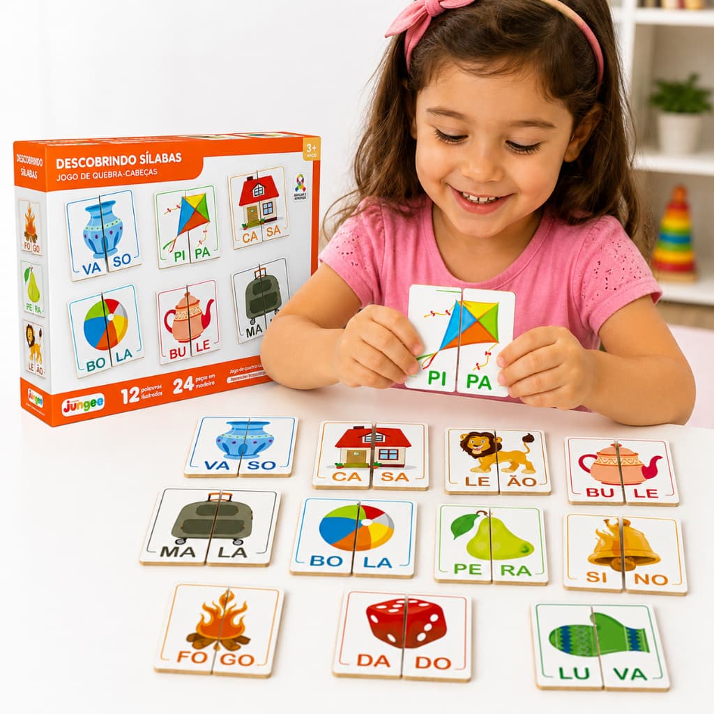 Jogo Educativo Infantil Descobrindo Sílabas Alfabetização Quebra-cabeça em MDF