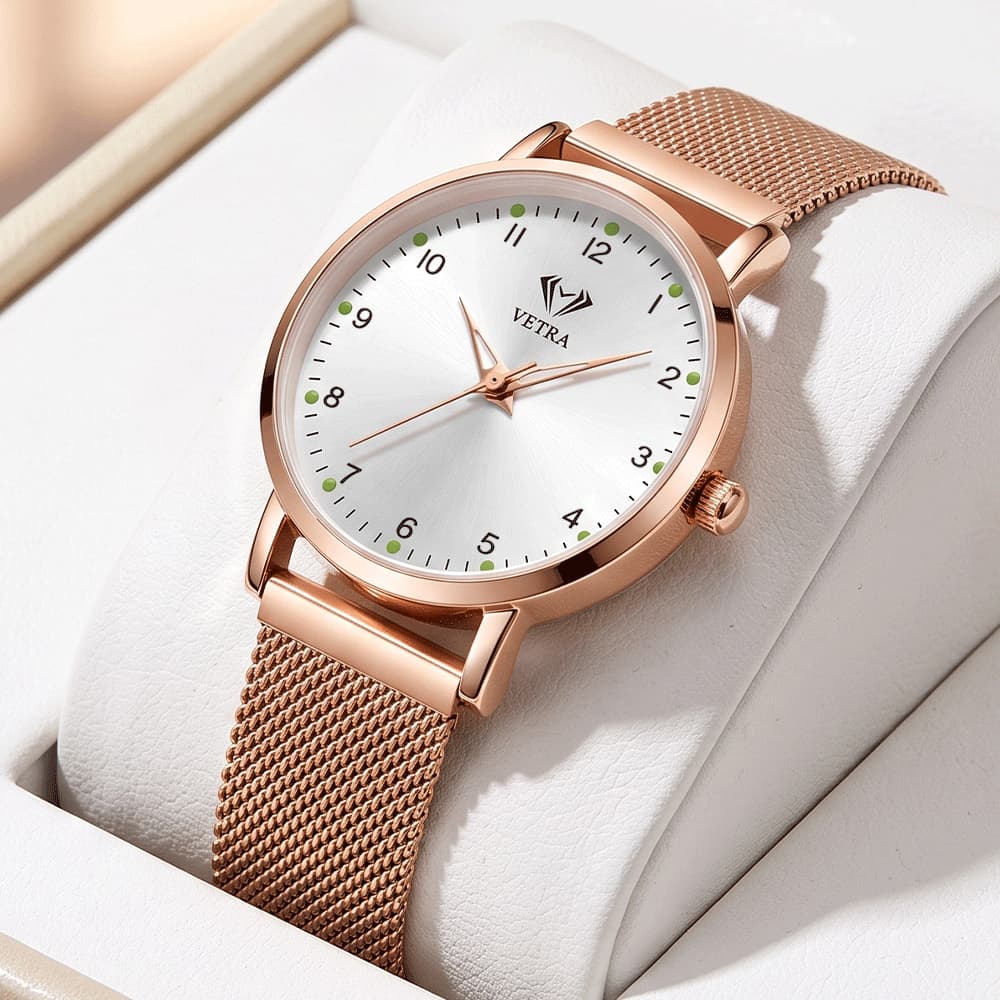 VETRA Relogio Feminino Original Relógio Luxo a Prova d Água Presente para Mulher Aço Inoxidável Prata Rosé 312