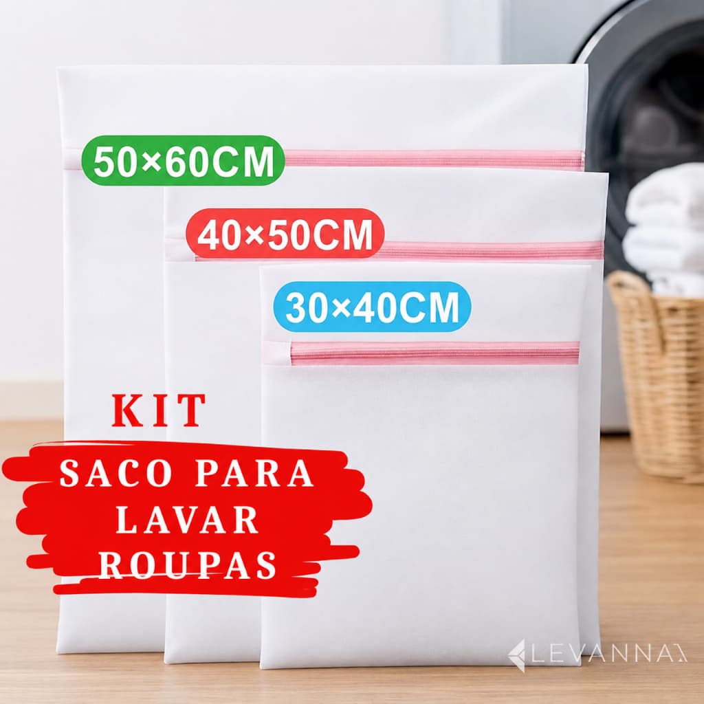 Kit 3/5/10 Saco para Lavar Roupa Delicadas Íntimas com Zíper P/M/G Organizador de Mala Tanquinho