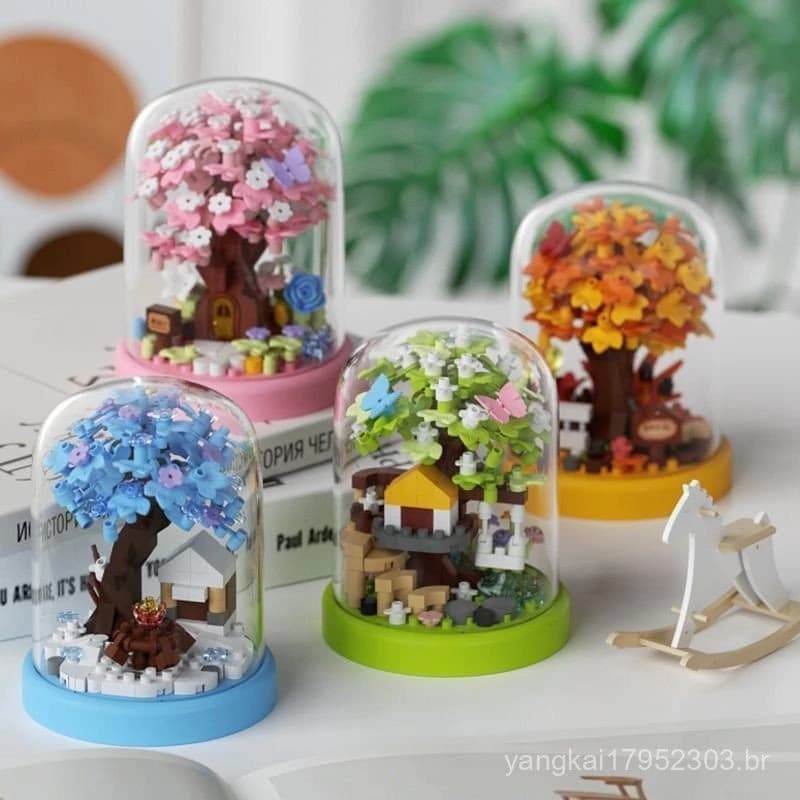 Brinquedos de Menina Blocos tipo Mini LEGO Cúpula Jardim Colecionável Mini Flores Educativo Inblox Presente 6 Anos