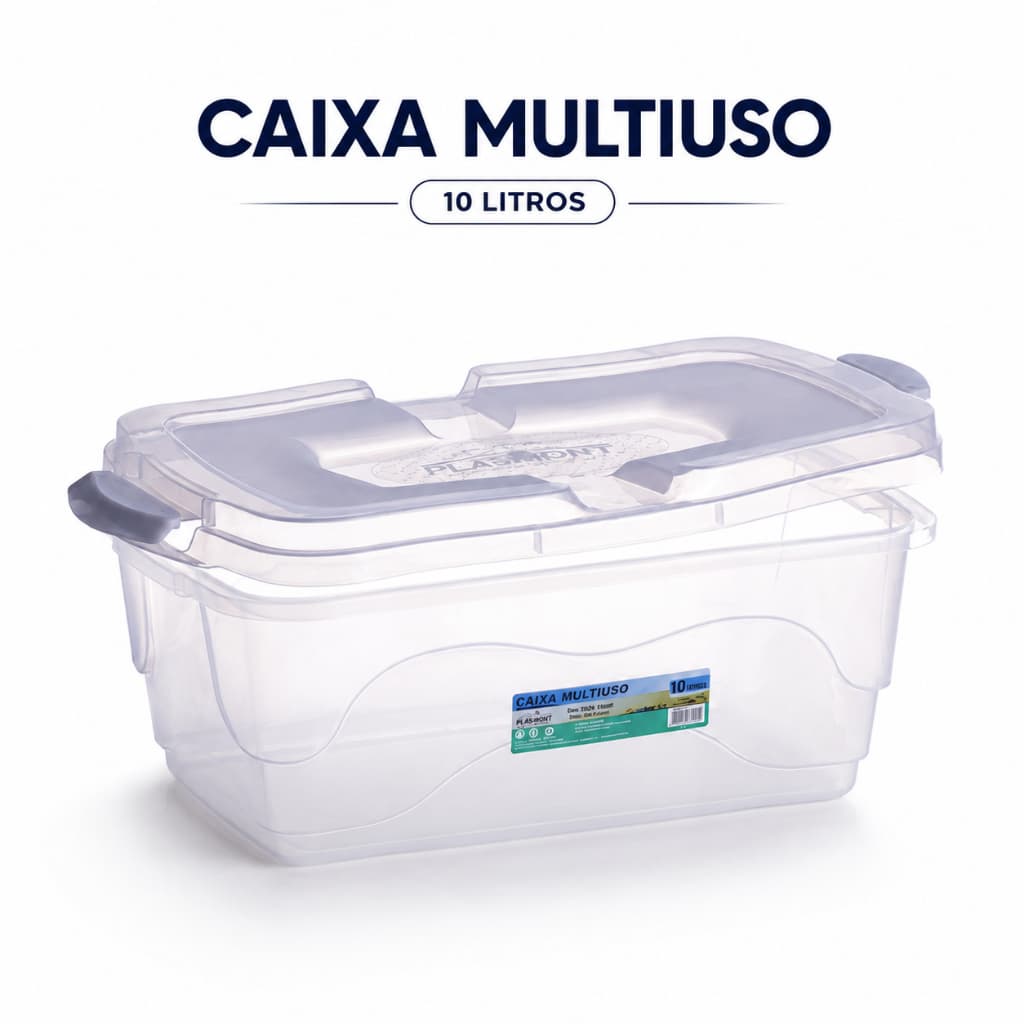 Kit 1 ou 3 Caixa Organizadora 10 Litros Transparente Multiuso com Tampa e Trava para Objetos Brinquedos Roupas