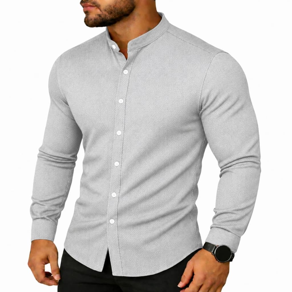 Camisa Slim Blusa Social Masculina Manga Longa Gola Padre - Camisa de Botão Camisa de Gola