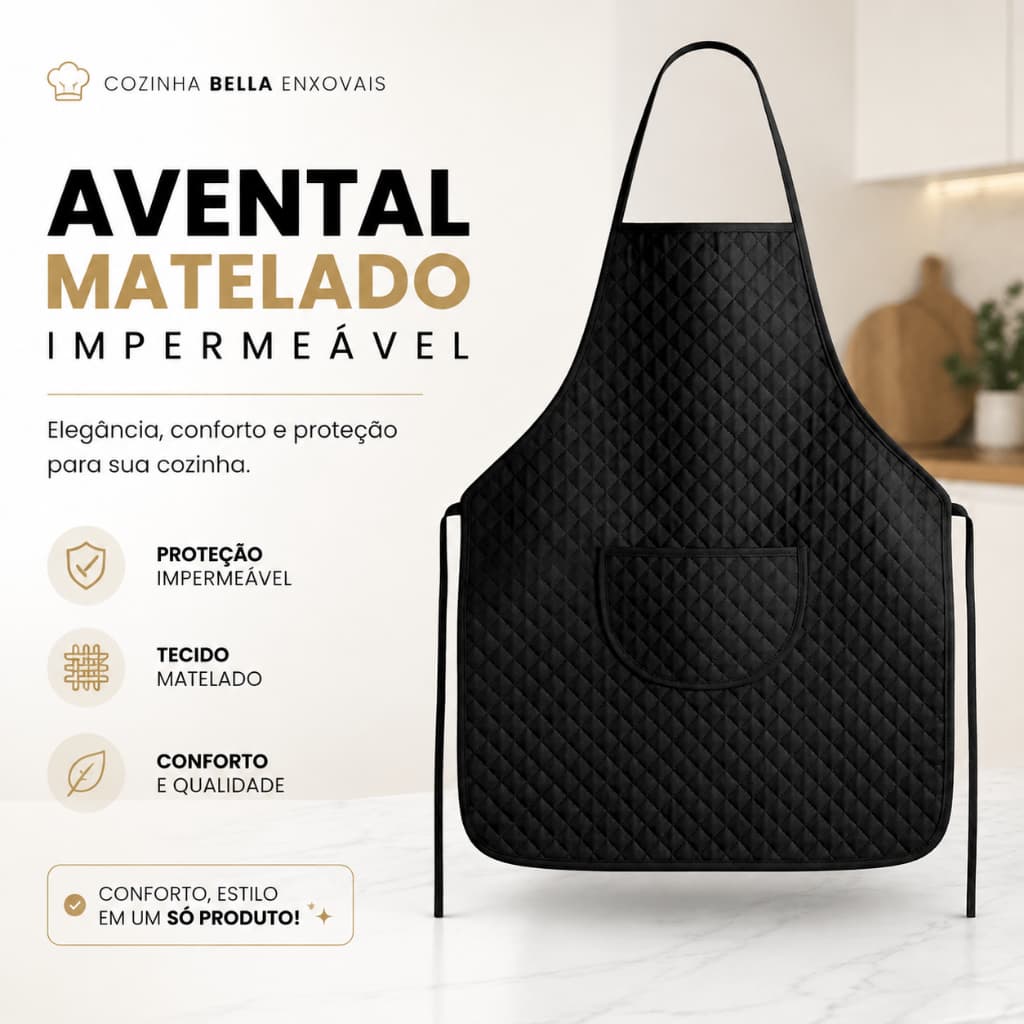 Avental de cozinha Preto Impermeável Preto Cozinha Profissional Unissex Uso para o dia dia Lavável