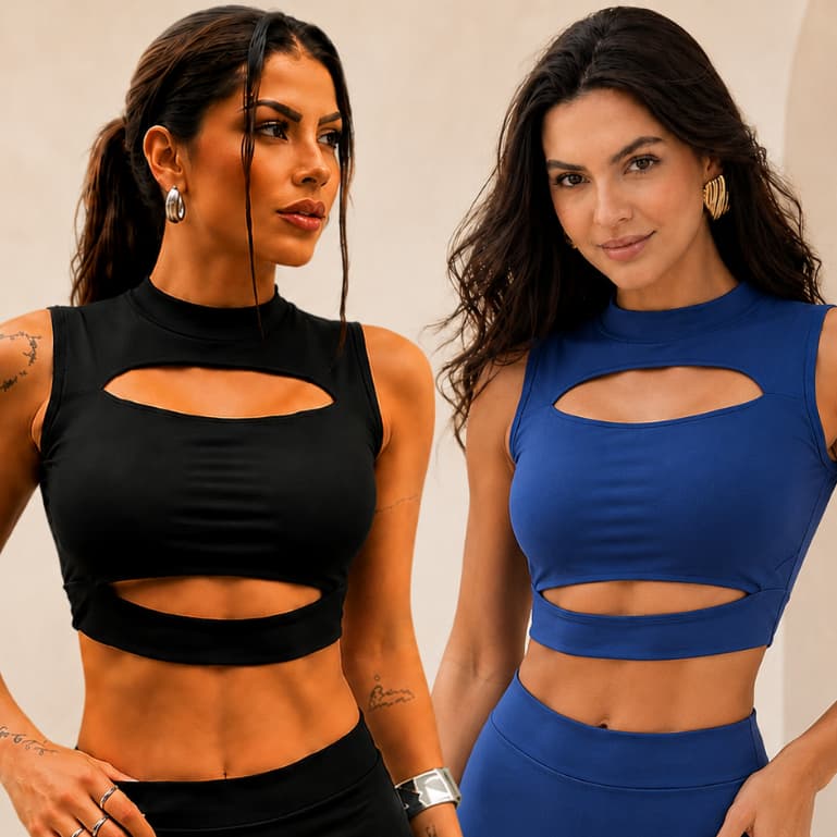 Kit 2 Cropped Luara Top feminino com Recortes Suplex Premium, Moderno e Estiloso Look Blogueira