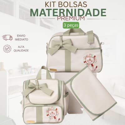 Kit de Bolsas Maternidade Premium com Mala Mochila e Trocador Portátil Impermeável Luxo Bebê Menino 3 Peças  Leão Safari