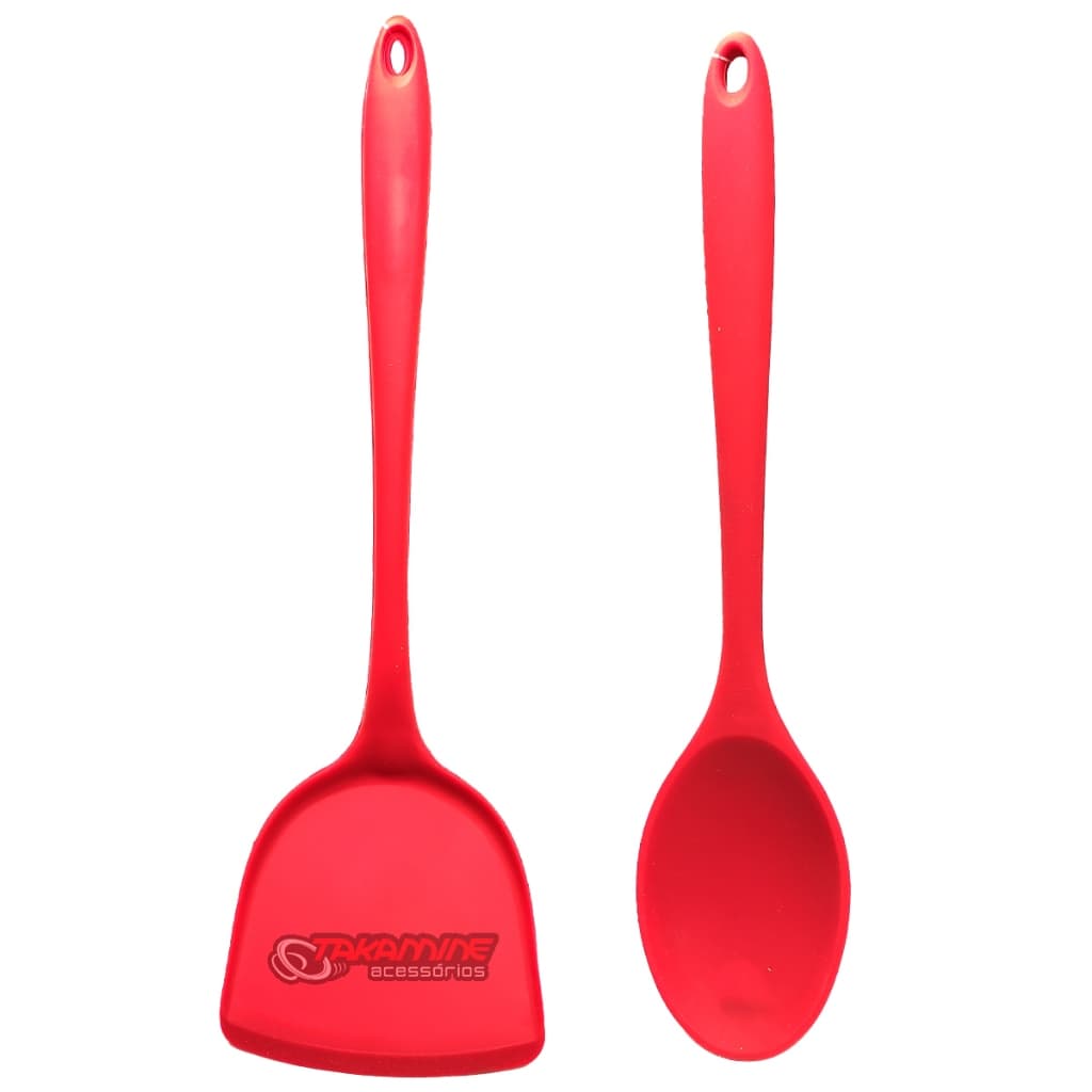 Kit Utensilios Cozinha Silicone Maciço Espatula Reta + Colher Antiaderente Nao Risca Panela