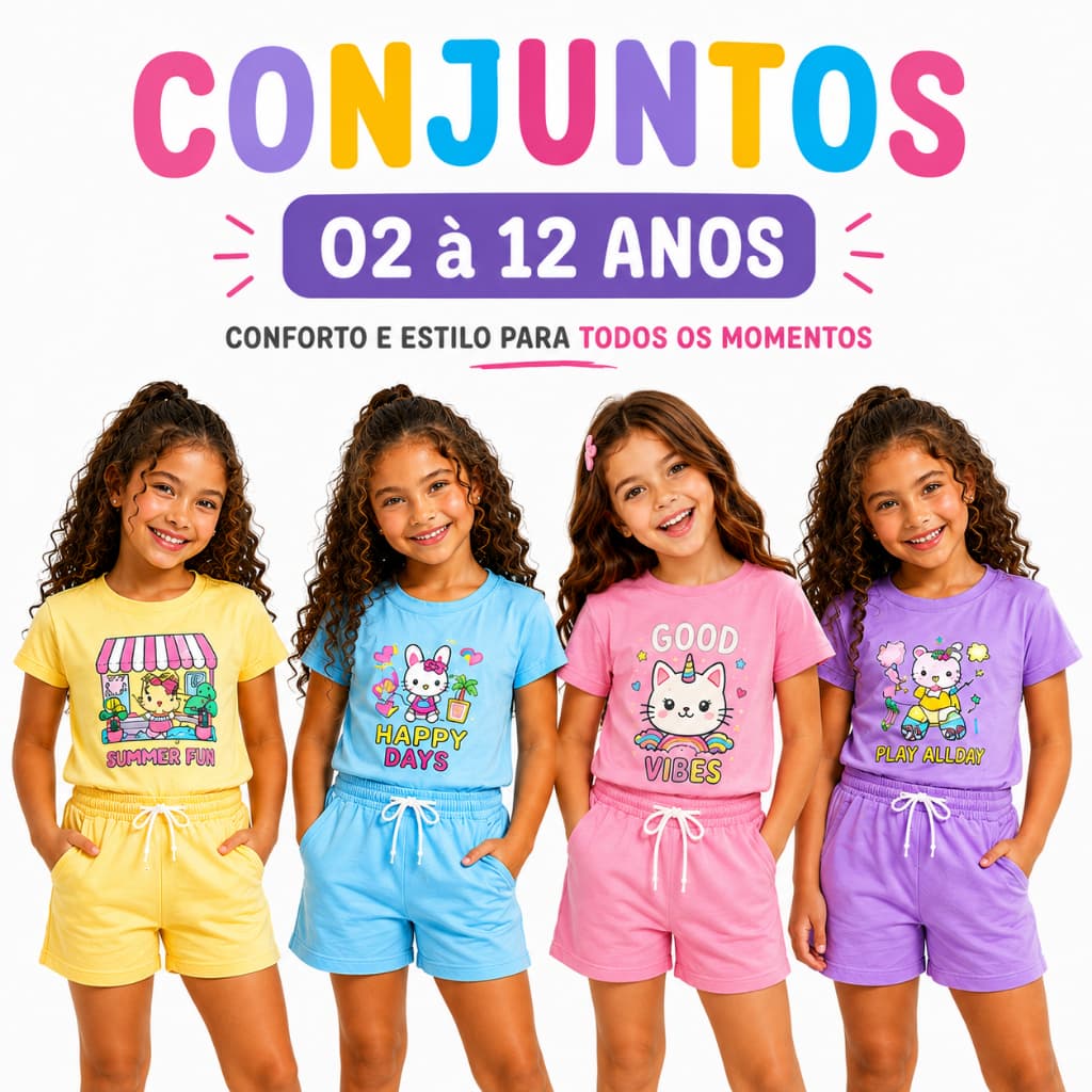 Kit 6 Peças Roupa Infantil Feminino conjunto infantil menina Algodão camisa camiseta short Juvenil