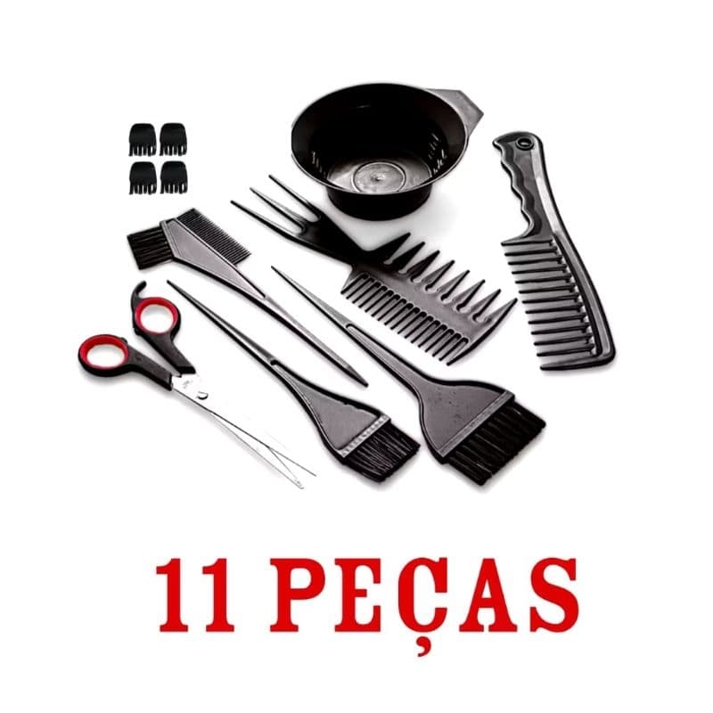 Kit Completo para Coloração  Hidratação de Cabelo 11 Peças Profissional com Pentes, Pincéis e Presilhas Tesoura