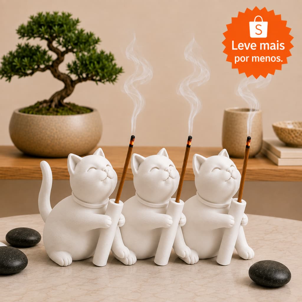Incensário Gatinho Decorativo Porta Incenso Minimalista Moderno Relaxante